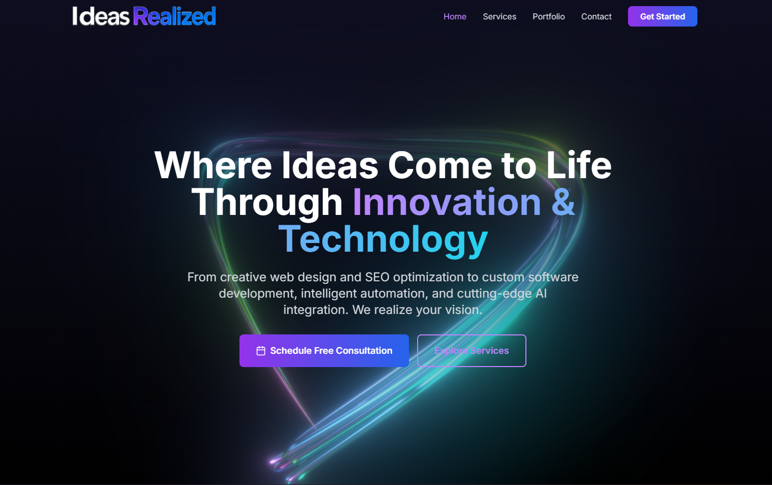 Ideas Realized homepage screenshot